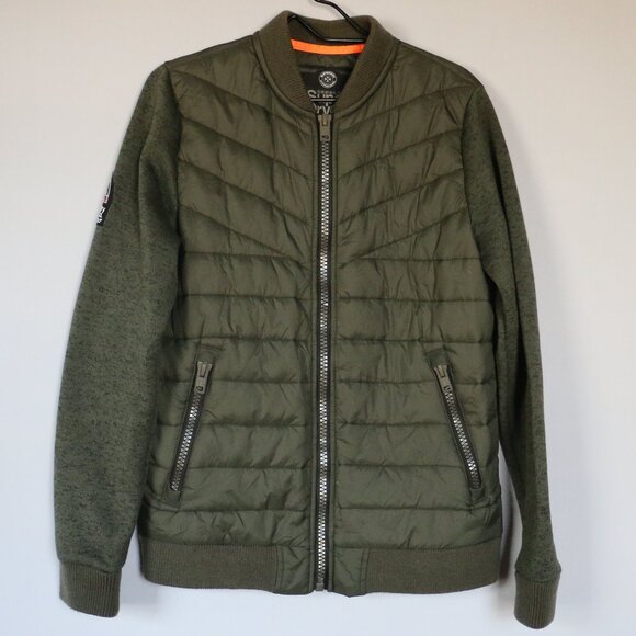 Superdry Storm Hybrid Padded Bomber Jacket Olive Green XL - Picture 1 of 14